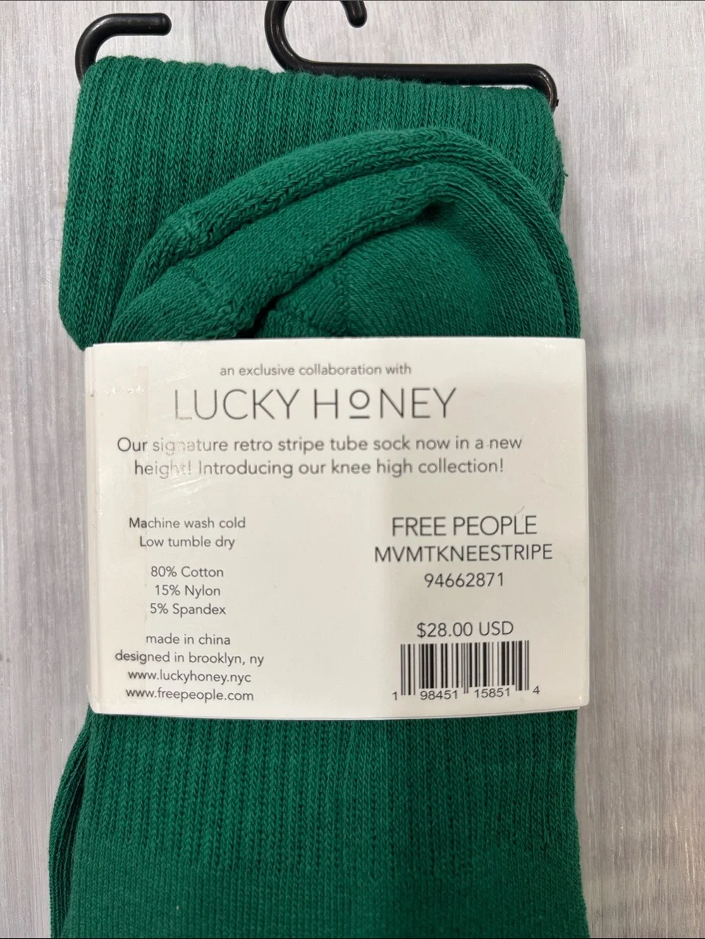 Free People Movement Green Knee-High Socks with Yellow & White Stripes NWT